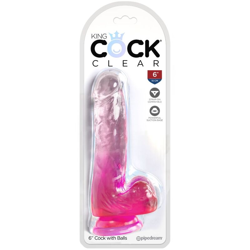 KING COCK – CLEAR REALISTIC PENIS WITH BALLS 13.5 CM PINK