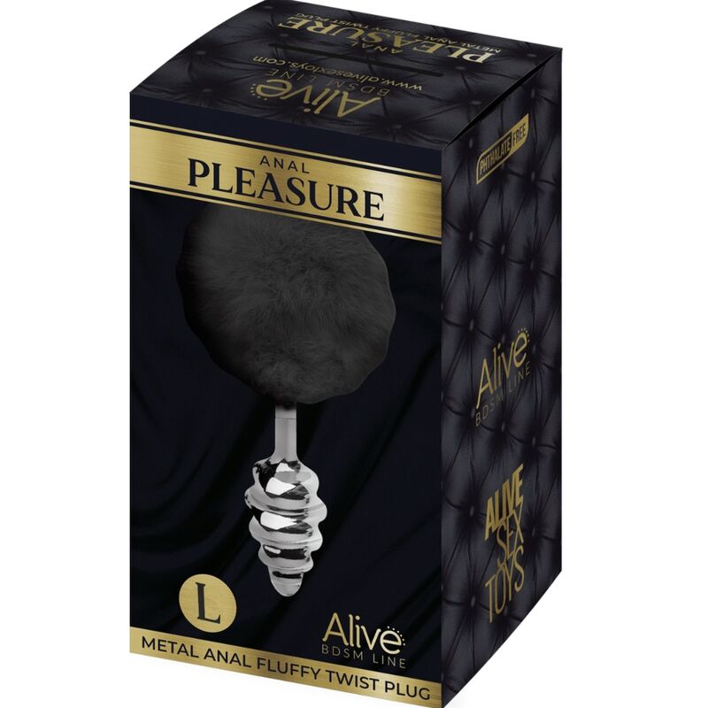ALIVE - ANAL PLEASURE PLUG SPIRAL METAL FLUFFY BLACK SIZE L - Image 3