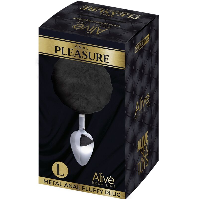 ALIVE – ANAL PLEASURE PLUG SMOOTH METAL FLUFFY BLACK SIZE L