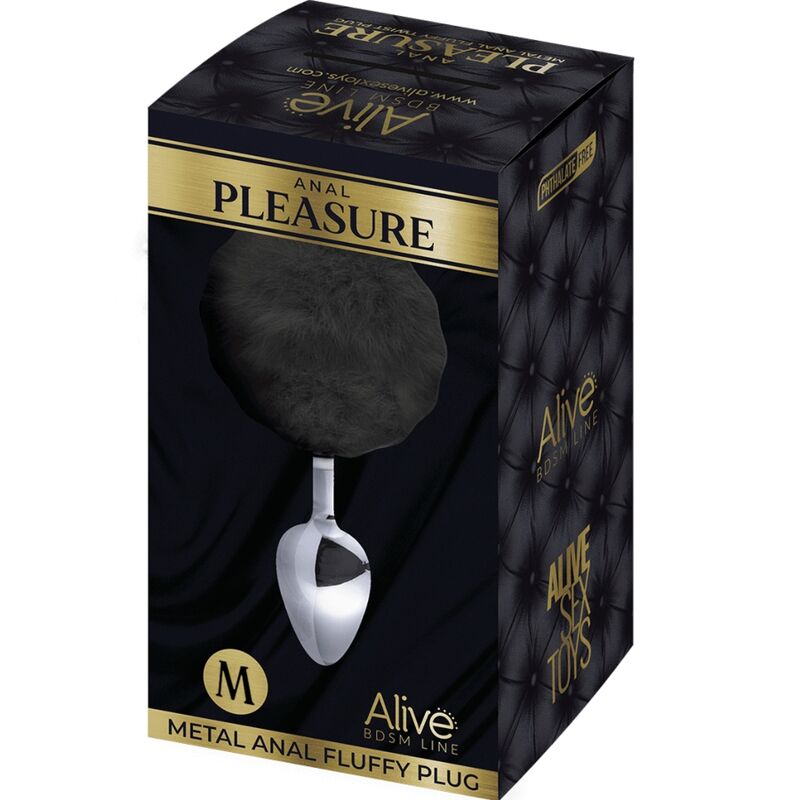 ALIVE – ANAL PLEASURE PLUG SMOOTH METAL FLUFFY BLACK SIZE M