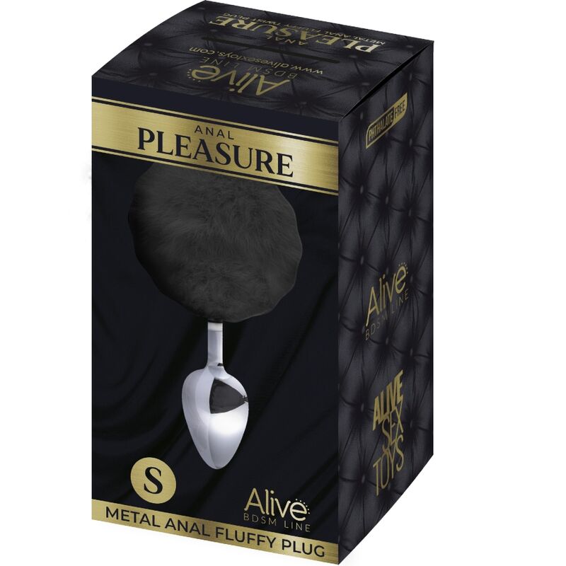 ALIVE – ANAL PLEASURE PLUG SMOOTH METAL FLUFFY BLACK SIZE S