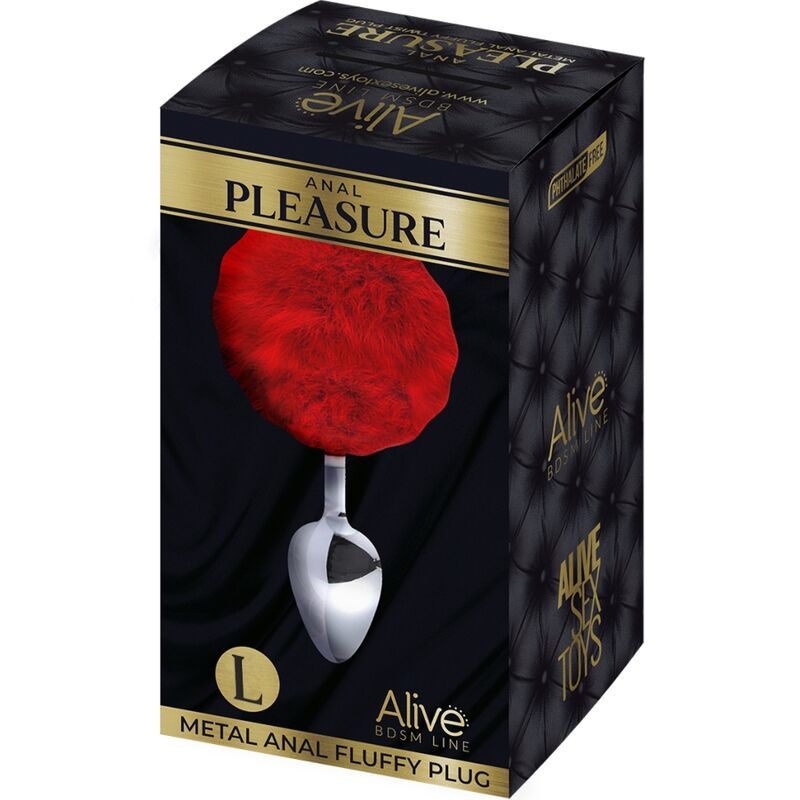 ALIVE – ANAL PLEASURE PLUG SMOOTH METAL FLUFFY RED SIZE L