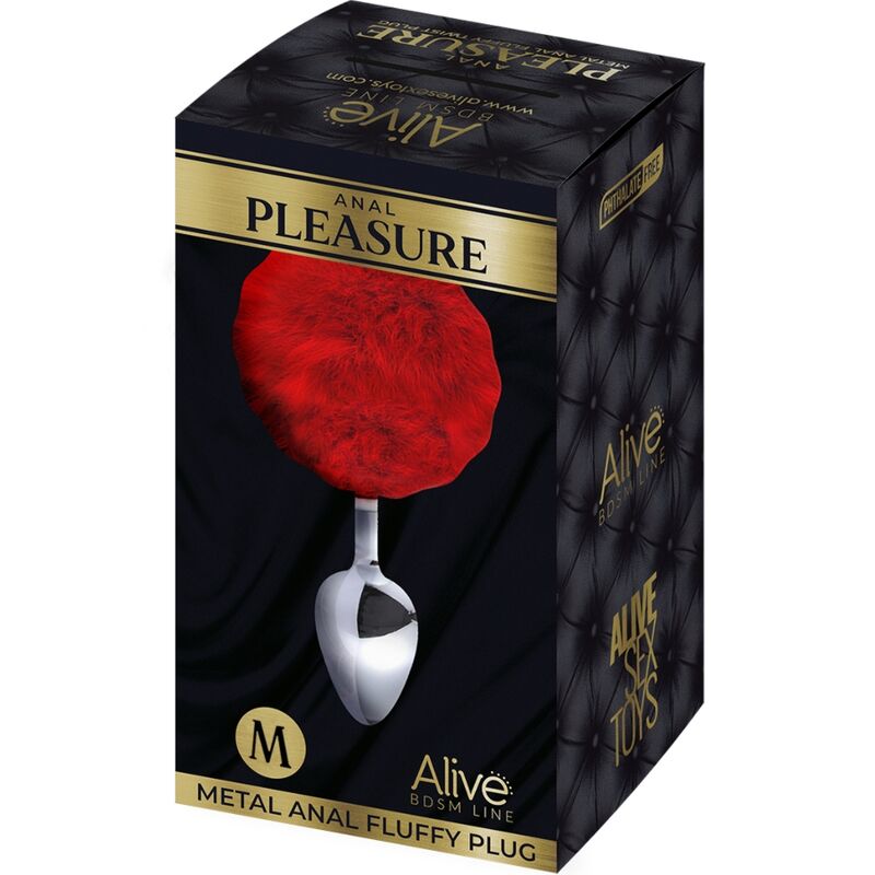 ALIVE – ANAL PLEASURE PLUG SMOOTH METAL FLUFFY RED SIZE M