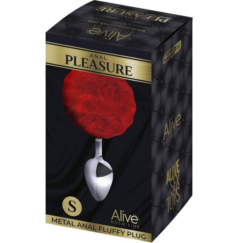 ALIVE – ANAL PLEASURE PLUG SMOOTH METAL FLUFFY RED SIZE S