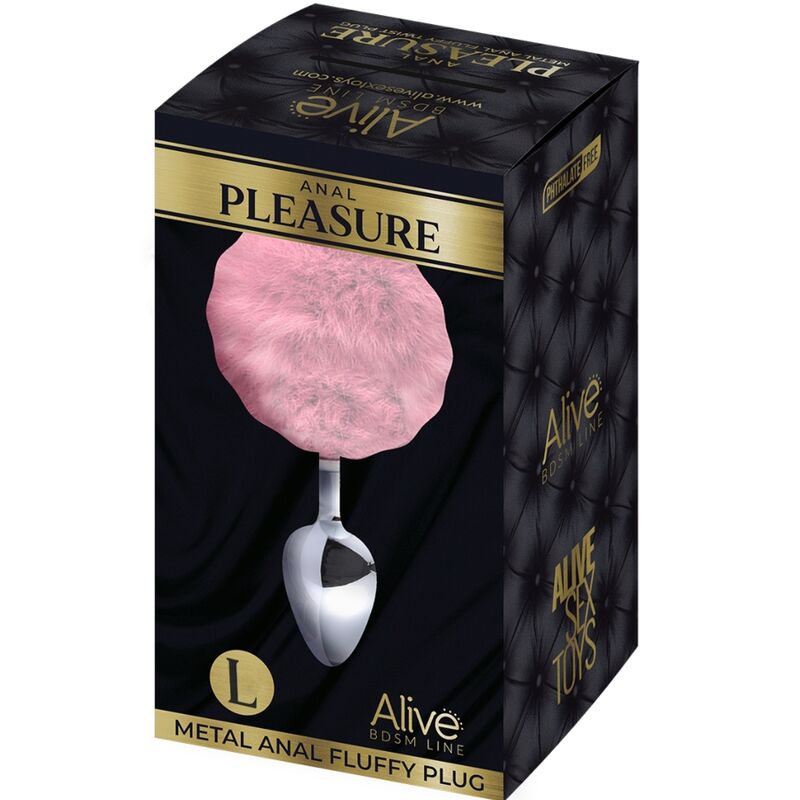 ALIVE – ANAL PLEASURE PLUG SMOOTH METAL FLUFFY PINK SIZE S