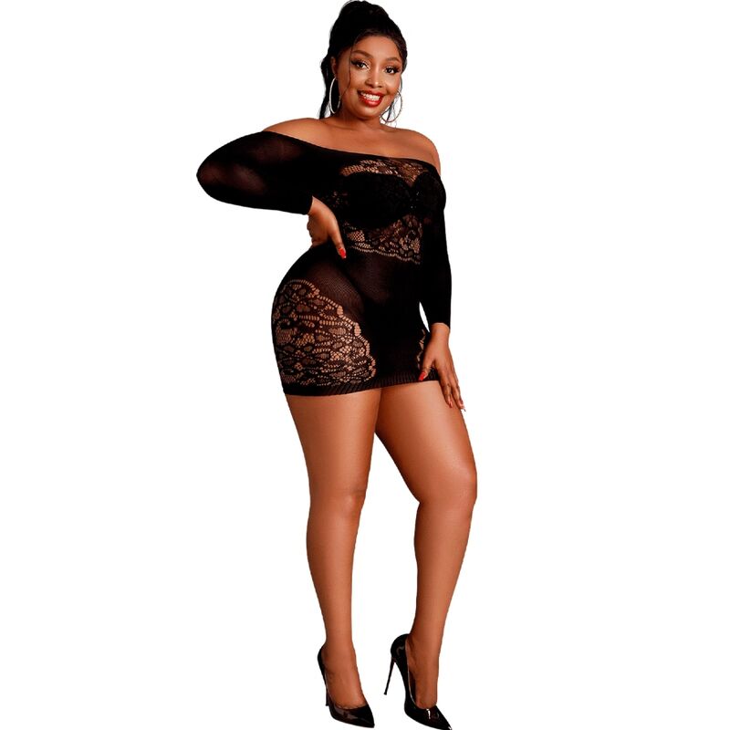 MOONLIGHT – MODEL 7 LONG SLEEVE DRESS BLACK PLUS SIZE