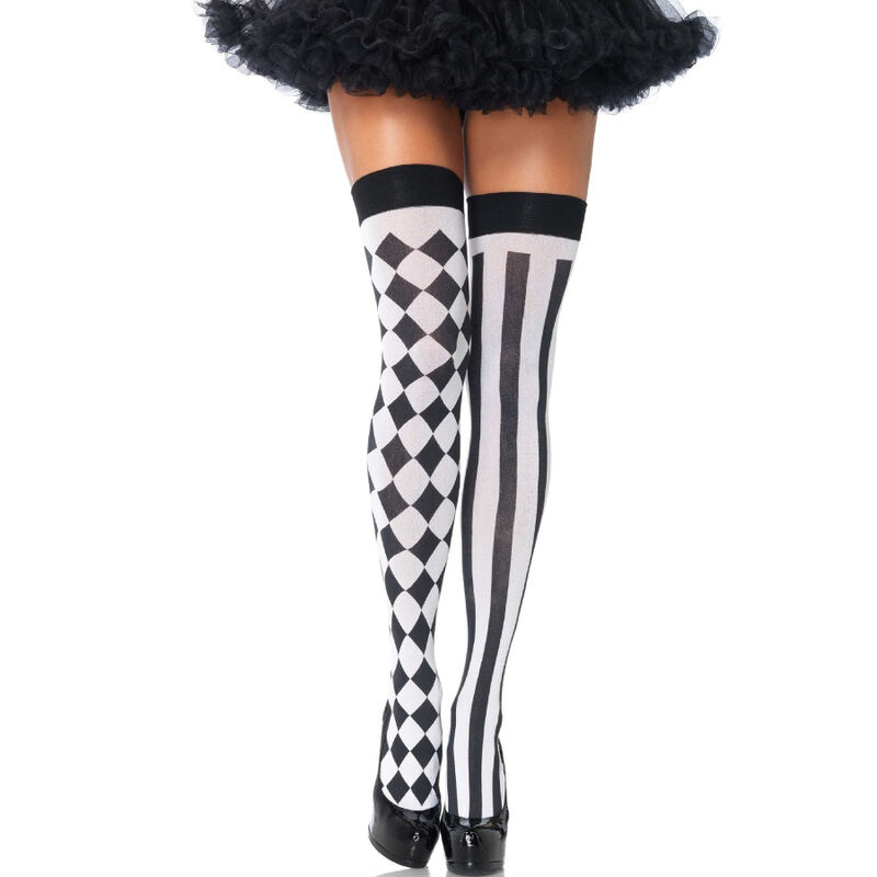 LEG AVENUE – BLACK/WHITE ARLEQUIN HIGH SOCKS