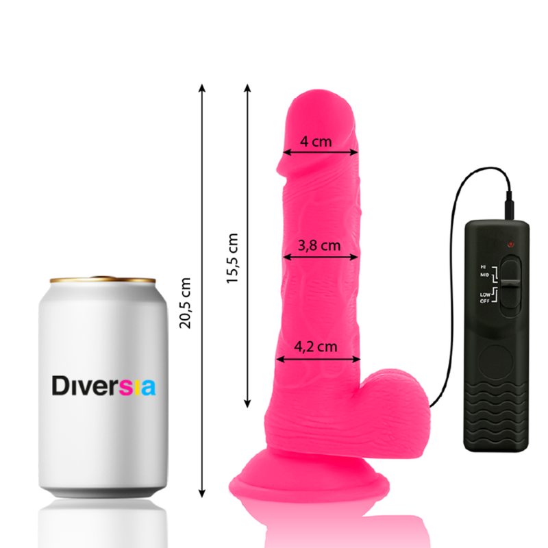 DIVERSIA – FLEXIBLE VIBRATING DILDO PINK 20.5 CM -O- 4.2 CM