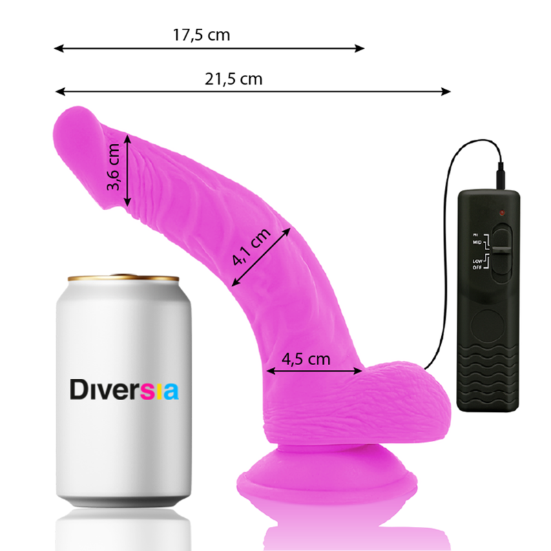 DIVERSIA – FLEXIBLE VIBRATING DILDO PURPLE 21.5 CM -O- 4.5 CM