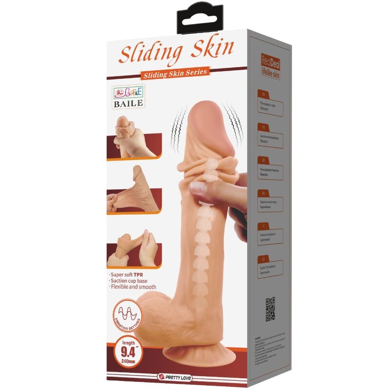 PRETTY LOVE – SLIDING SKIN SERIES REALISTIC DILDO WITH SLIDING SKIN SUCTION CUP REMOTE CONTROL FLESH 24 CM