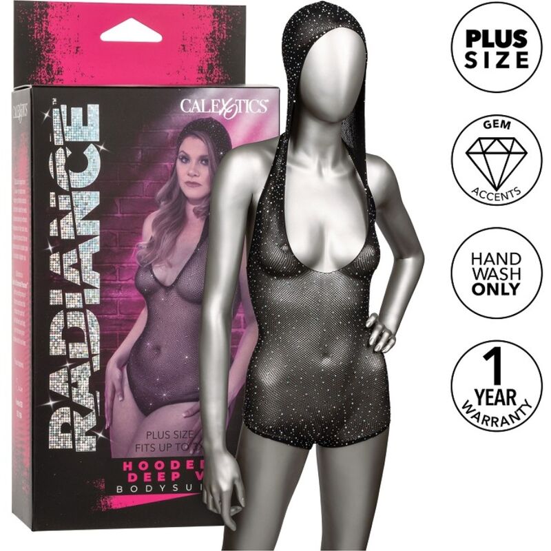 CALEXOTICS – RADIANCE HOODED DEEP V BODYSUIT PLUS SIZE