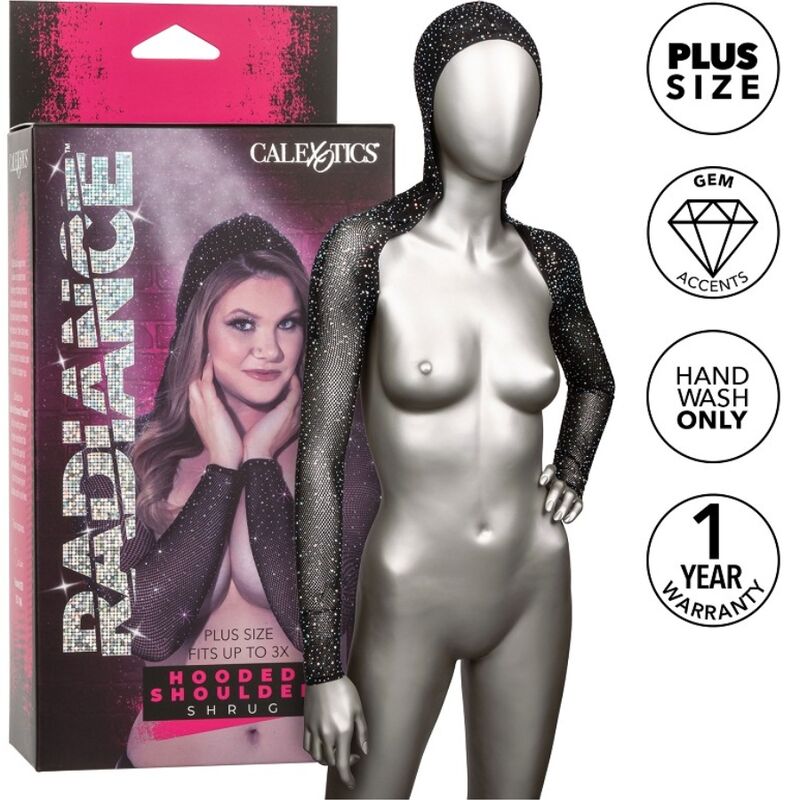 CALEXOTICS – RADIANCE HOODED SHOULDER SHRUG RHINE PLUS SIZE