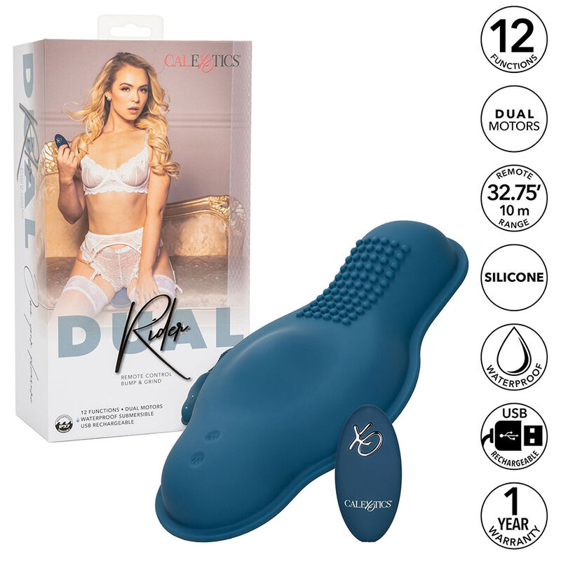 CALEXOTICS – RIDER MASSAGER DOUBLE MOTOR REMOTE CONTROL BLUE