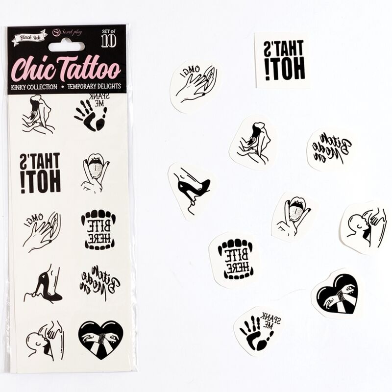 SECRET PLAY – SET OF 10 TEMPORARY TATTOOS KINKY COLLECTION