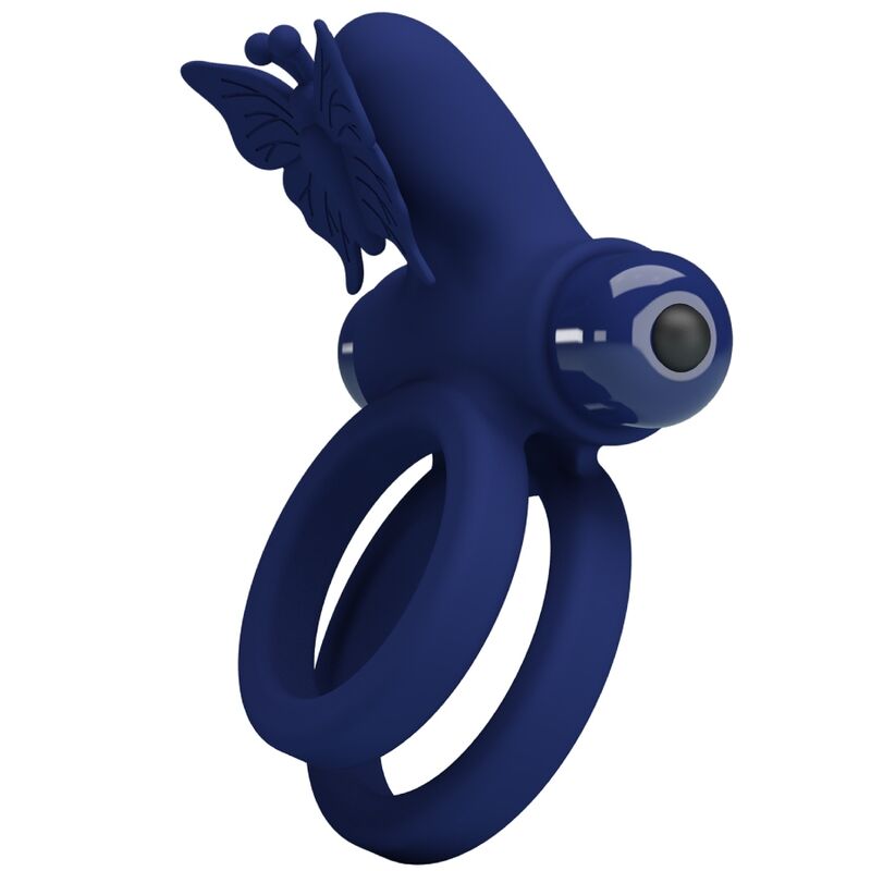 PRETTY LOVE – JAMELE DOUBLE RING WITH VIBRATION  BUTTERFLY STIMULATOR BLUE