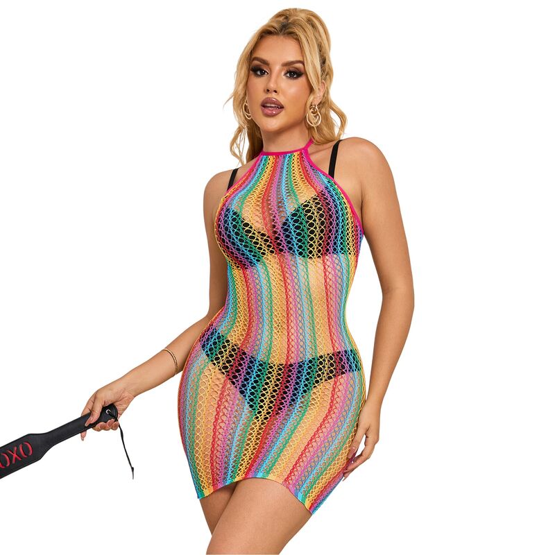 SUBBLIME – 952341 RAINBOW FISHNET DRESS ONE SIZE