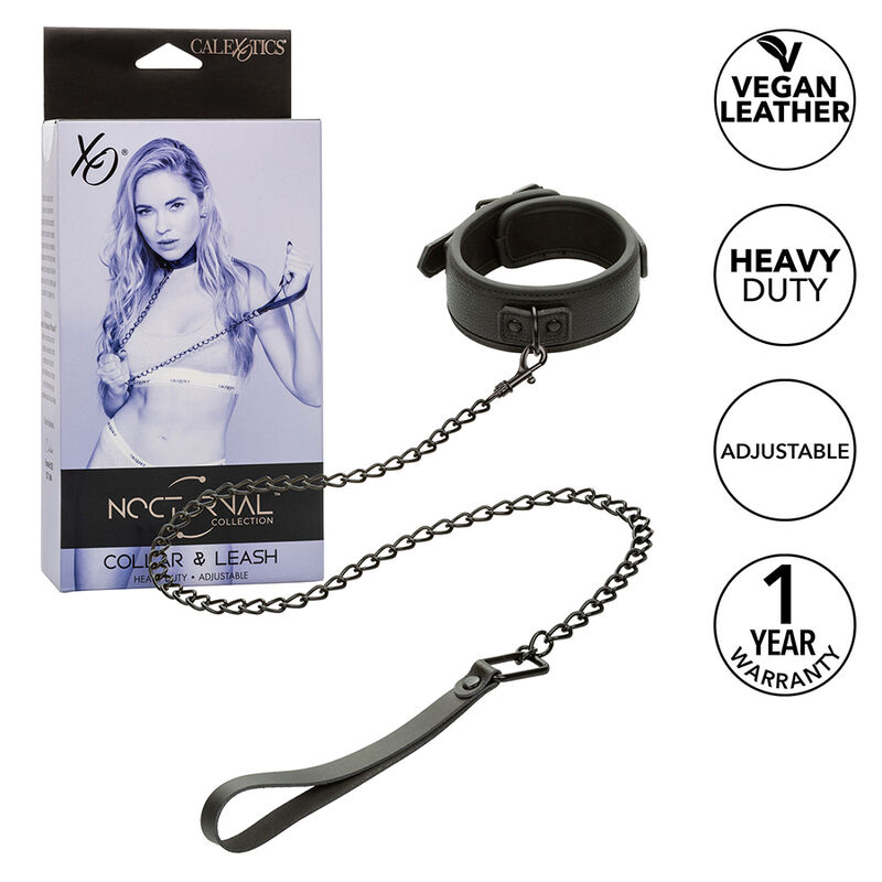 CALEXOTICS – NOCTURNAL COLLAR  LEASH LEATHER ADJUSTABLE BLACK