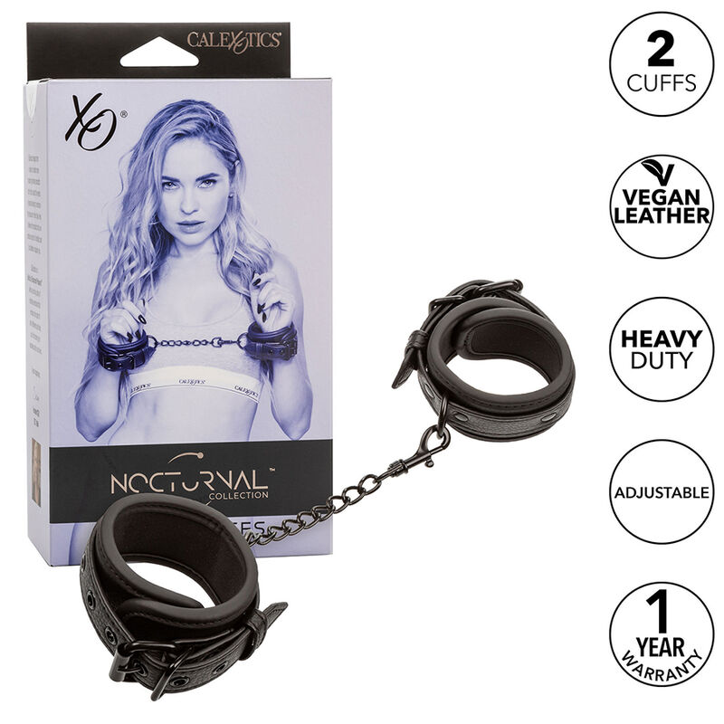 CALEXOTICS – NOCTURNAL LEATHER WRIST CUFFS ADJUSTABLE BLACK