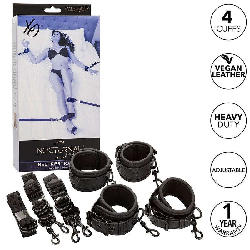 CALEXOTICS – NOCTURNAL BED RESTRAINTS LEATHER ADJUSTABLE BLACK