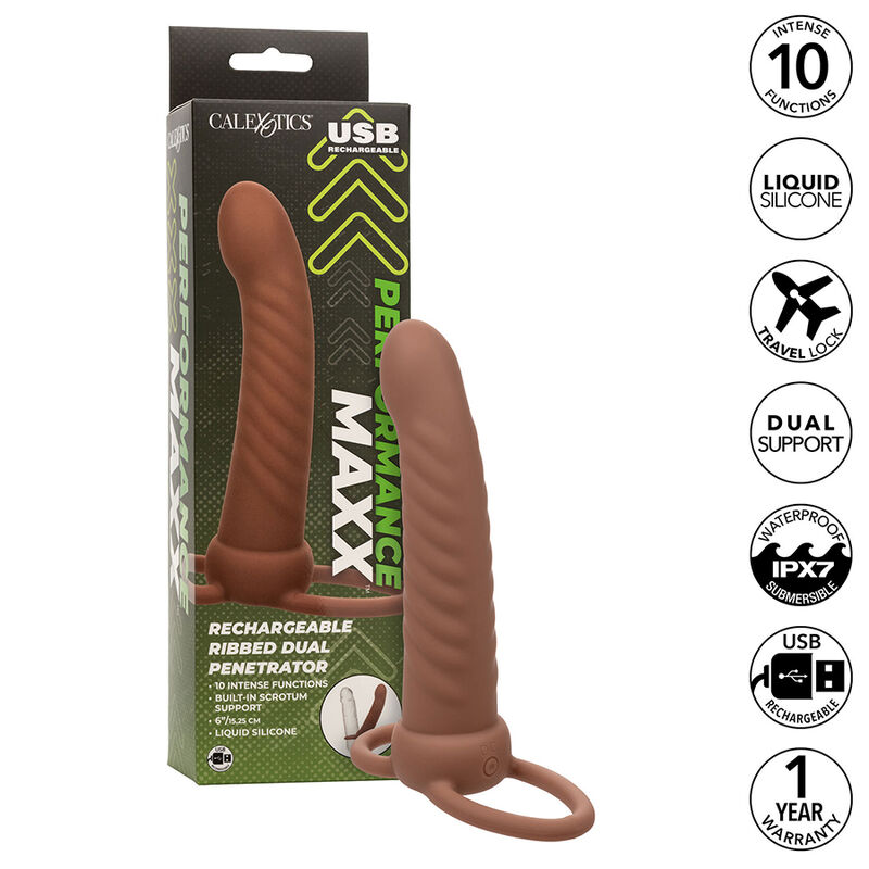 CALEXOTICS – MAXX RIBBED DUAL PENETRATOR 10 VIBRATIONS BROWN