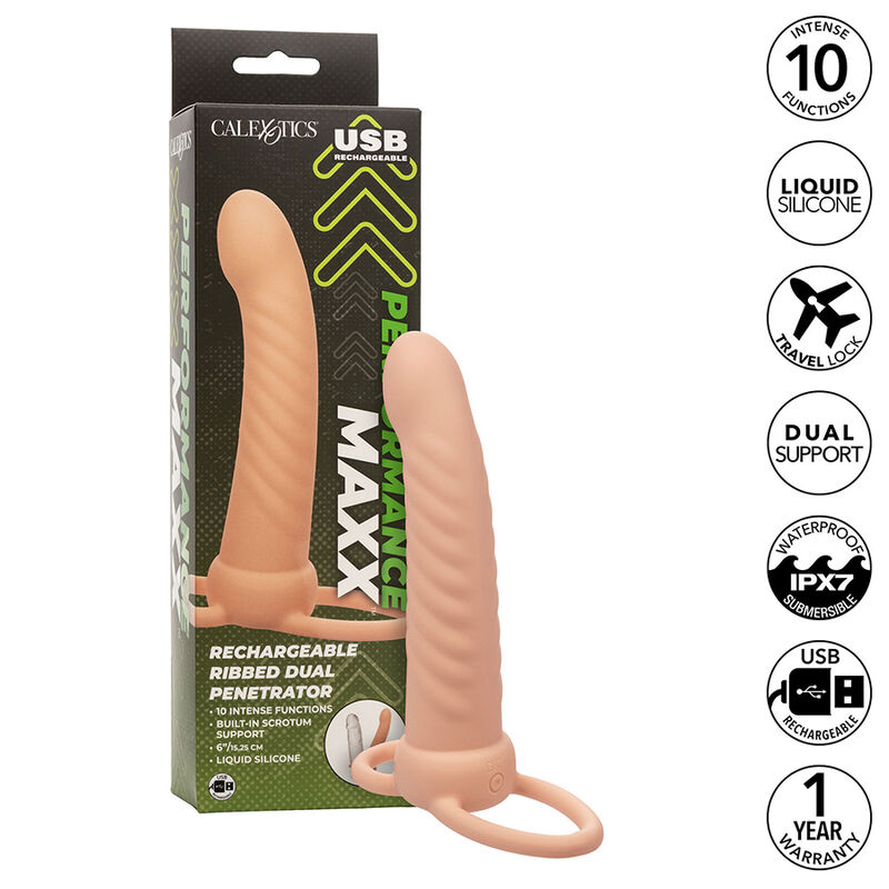 CALEXOTICS – MAXX RIBBED DUAL PENETRATOR 10 VIBRATIONS FLESH