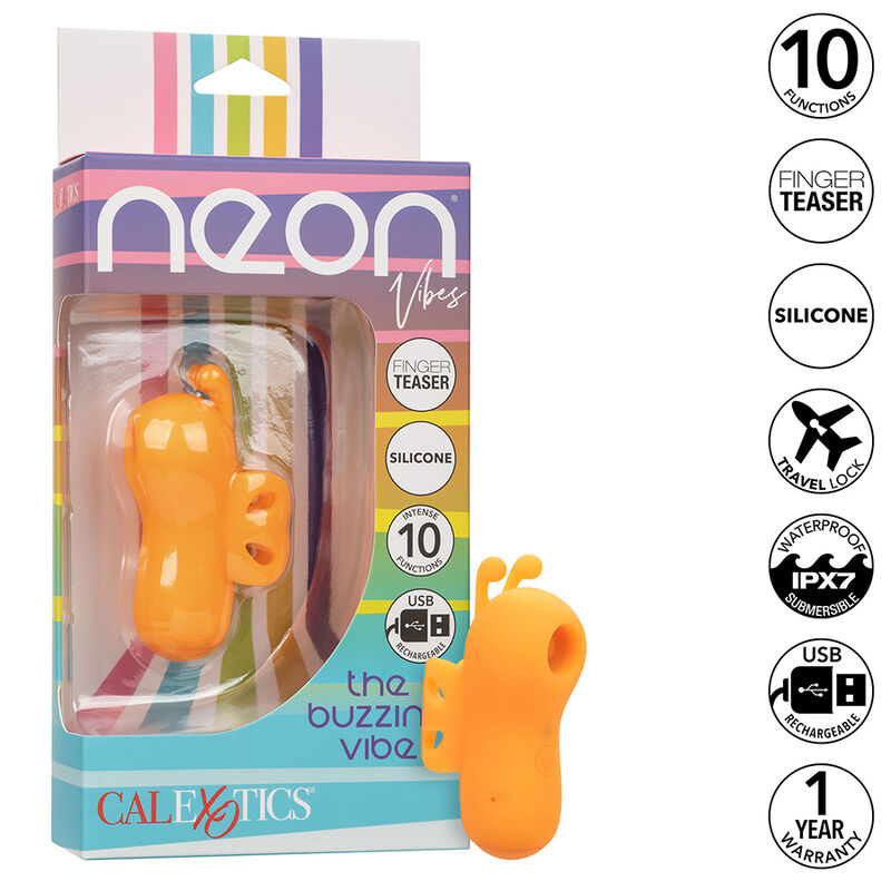 CALEXOTICS – NEON VIBES THE BUZZING VIBE FINGER STIMULATOR 10 VIBRATIONS ORANGE