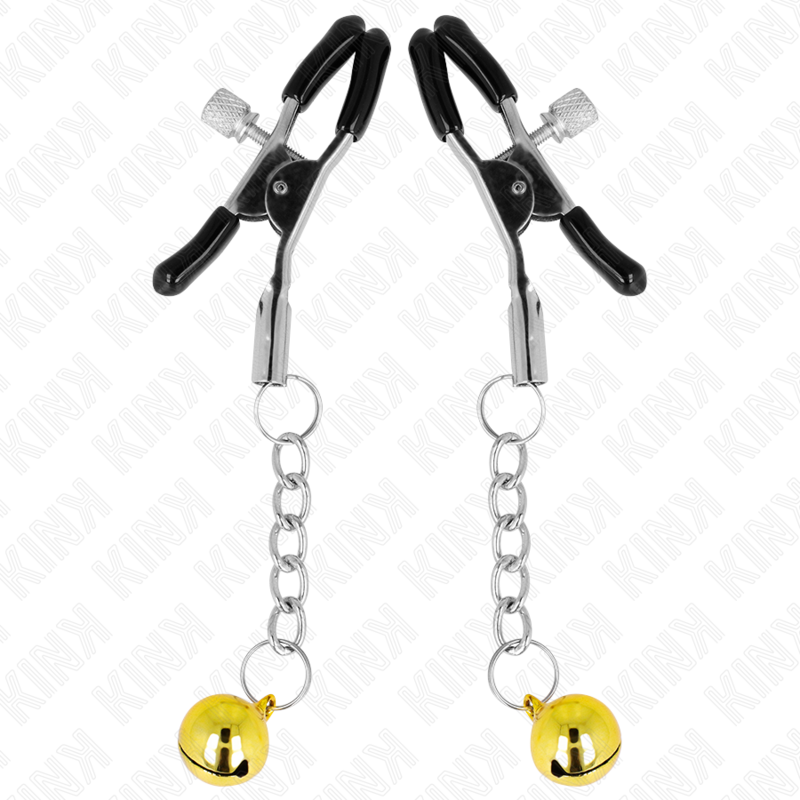 KINK – GOLD JINGLE BELL PENDANT NIPPLE CLAMPS 6 CM