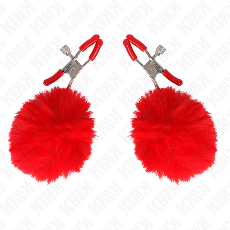 KINK – FAUX FUR BALL NIPPLE CLAMP RED 6 CM