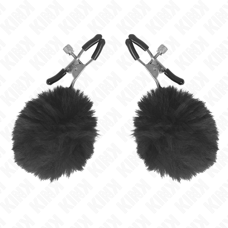 KINK – FAUX FUR BALL NIPPLE CLAMP BLACK 6 CM