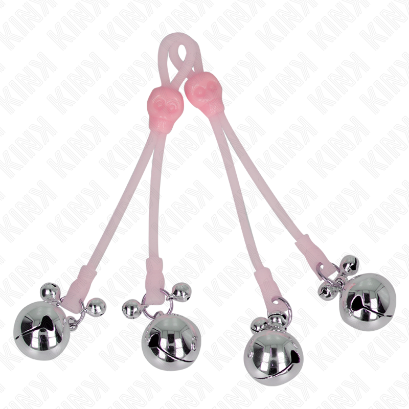 KINK – LUMINOUS SKULL NIPPLE CLAMPS WITH RING BELLS ADJUSTABLE PINK / SILVER