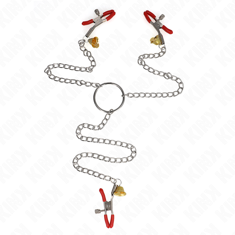 KINK – BELL TRIPLE NIPPLE AND CLIT CLAMPS RED WITH CHAIN 30 CM