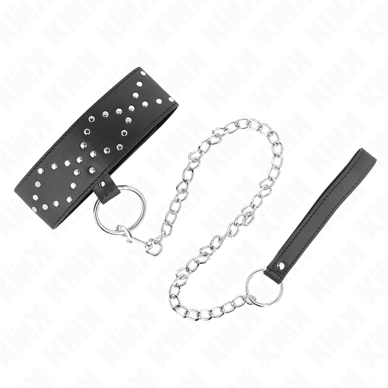 KINK – NECKLACE 65 CM WITH LEASH WITH SILVER STUDS MODEL 3 ADJUSTABLE 36-43 CM X 5 CM