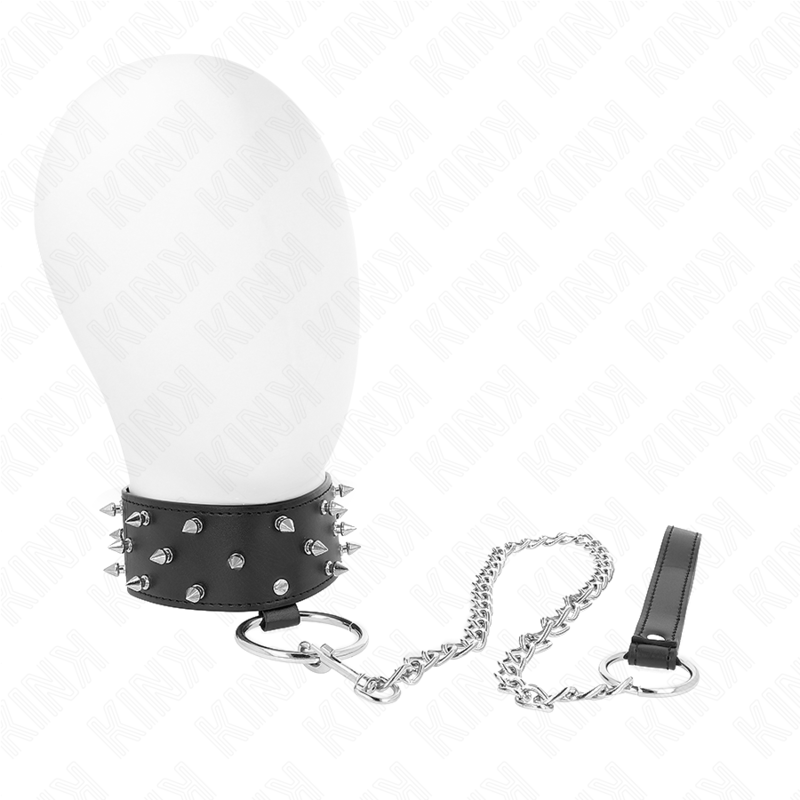 KINK – NECKLACE WITH LEASH 65 CM WITH SILVER STUDS MODEL 5 ADJUSTABLE 36-43 CM X 5 CM