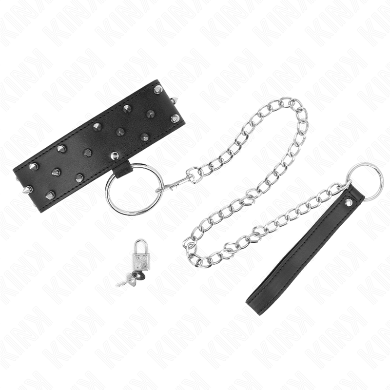 KINK – NECKLACE WITH LEASH 65 CM WITH SILVER STUDS MODEL 5 ADJUSTABLE 36-43 CM X 5 CM