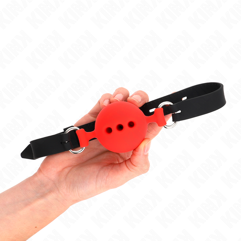 KINK – FULL SILICONE GAG 55 x 2 CM WITH 5 CM BALL SIZE L RED ADJUSTABLE 35-51 CM