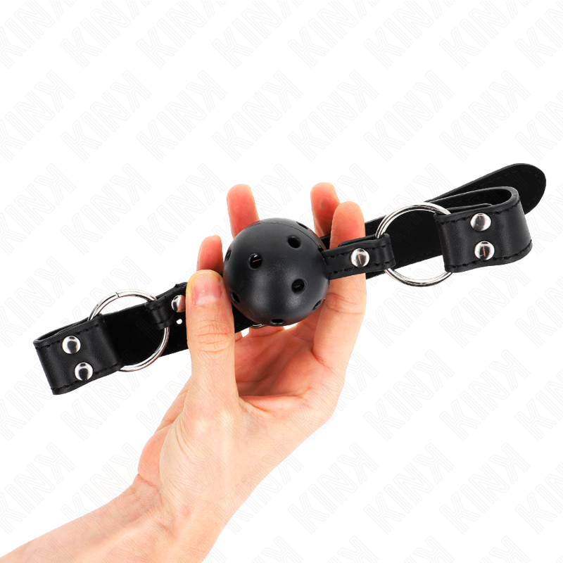 KINK – BREATHABLE BALL 4 CM GAG WITH DOUBLE RIVET MODEL 1 BLACK 62.5 x 2.5 CM ADJUSTABLE 42-58 CM