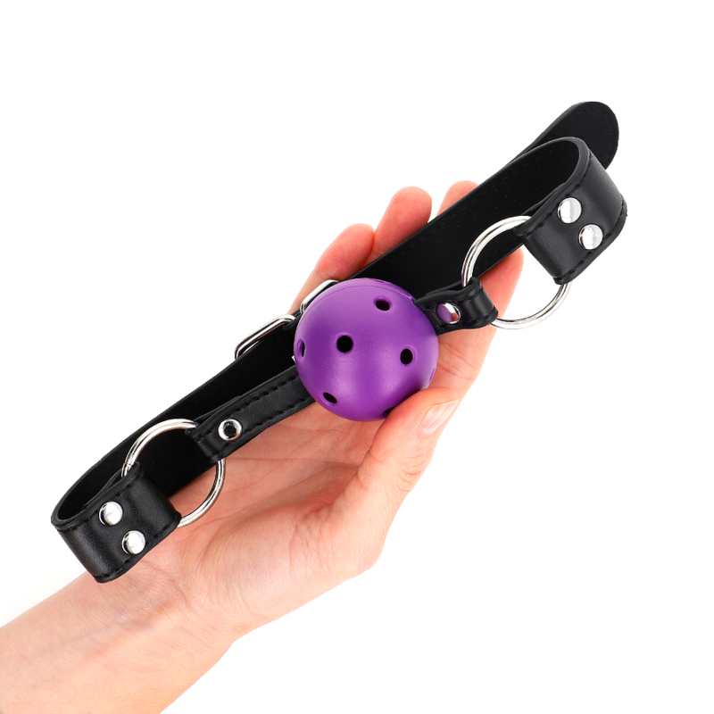 KINK - BREATHABLE BALL 4 CM GAG WITH DOUBLE RIVET PURPLE 62.5 x 2.5 CM ADJUSTABLE 42-58 CM - Image 3