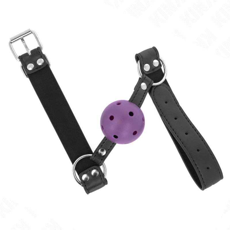 KINK – BREATHABLE BALL 4 CM GAG WITH DOUBLE RIVET PURPLE 62.5 x 2.5 CM ADJUSTABLE 42-58 CM