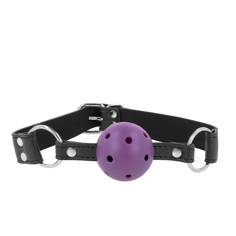 KINK – BREATHABLE BALL 4 CM GAG WITH DOUBLE RIVET PURPLE 62.5 x 2.5 CM ADJUSTABLE 42-58 CM