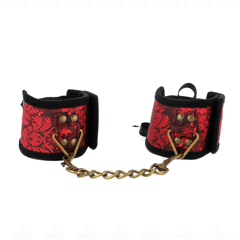 KINK – SCANDAL WRIST RESTRAINTS RED-BLACK LACE DETAILS 24.5 CM X 6.5 CM