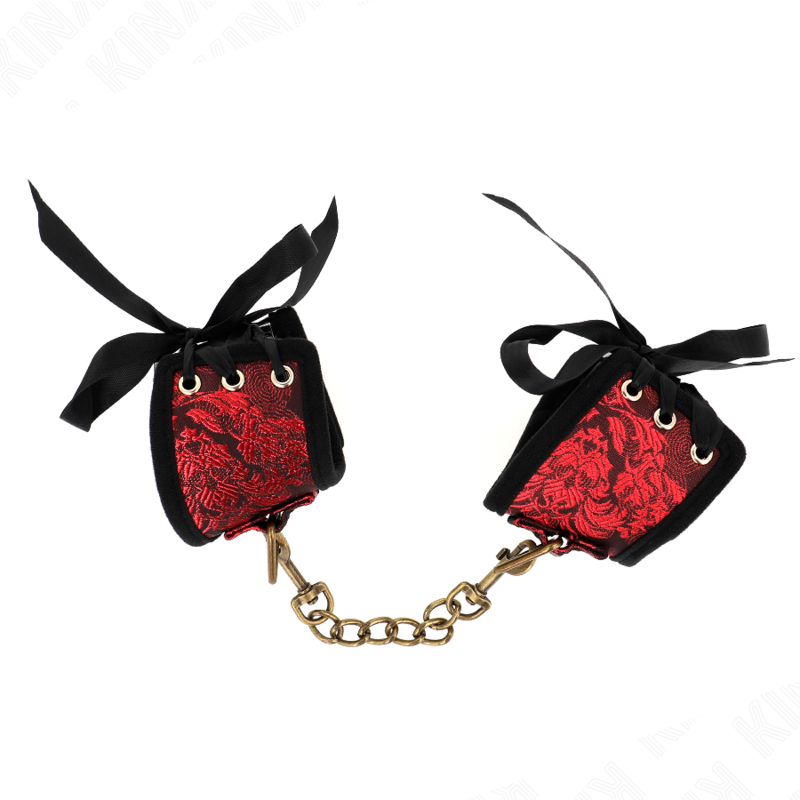 KINK – SCANDAL WRIST RESTRAINTS RED-BLACK LACE DETAILS 24.5 CM X 6.5 CM