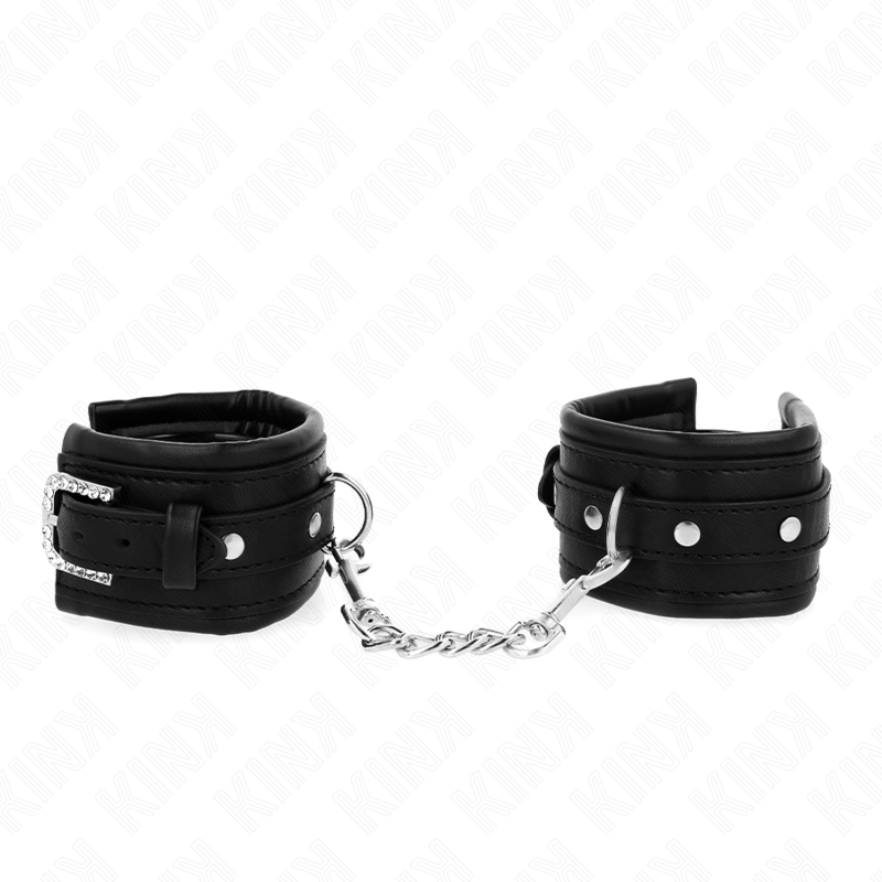 KINK – RHINESTONE BUCKLE WRIST RESTRAINTS BLACK ADJUSTABLE 25-32 CM X 5.5 CM
