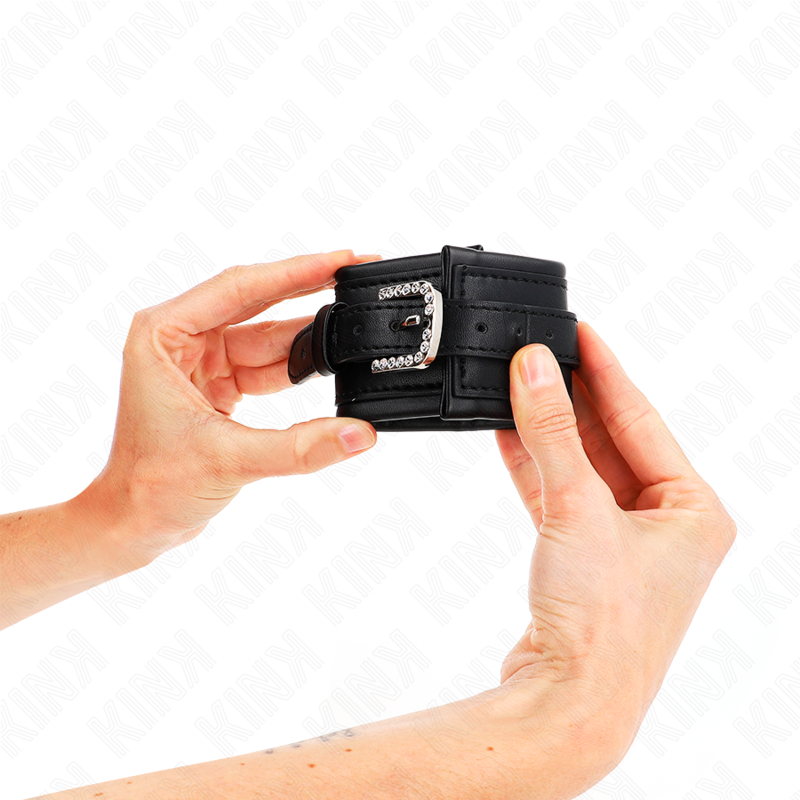 KINK - RHINESTONE BUCKLE WRIST RESTRAINTS BLACK ADJUSTABLE 25-32 CM X 5.5 CM - Image 4