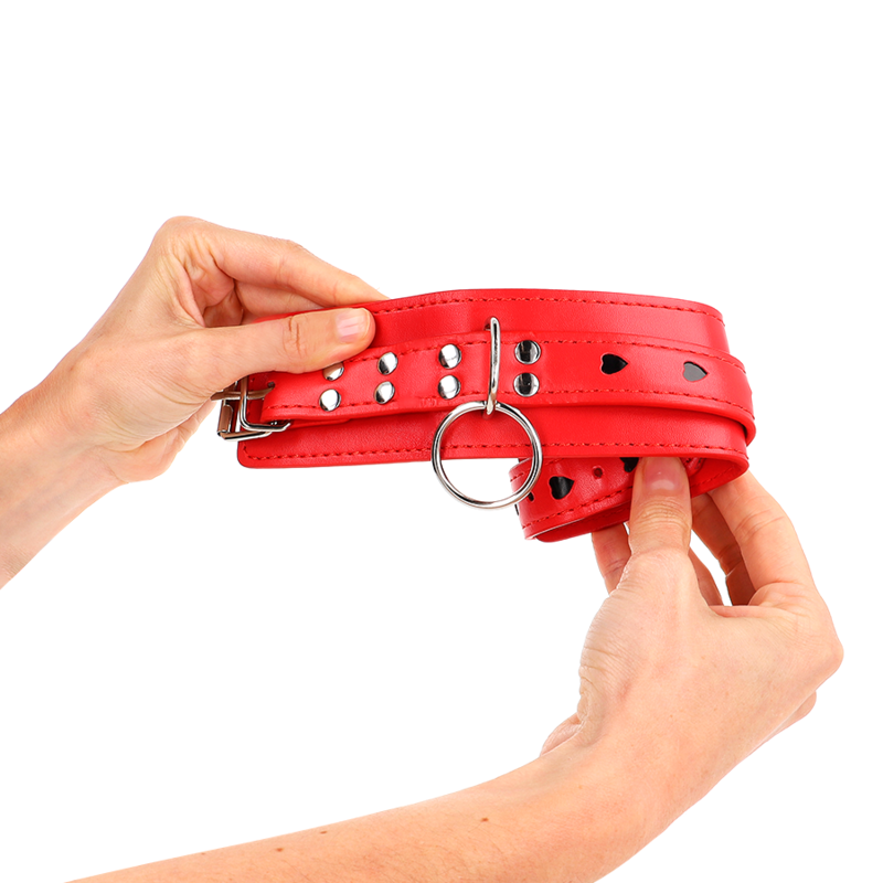 KINK - RED WRIST RESTRAINTS WITH BLACK HEART INLAY ADJUSTABLE 21-28 CM X 5.5 CM - Image 4