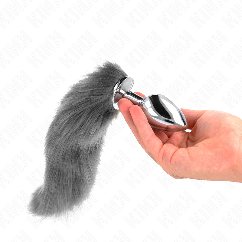 KINK – ANAL PLUG SIZE L 10 X 4 CM WITH SYNTHETIC TAIL 40 CM GREY AND WHITE