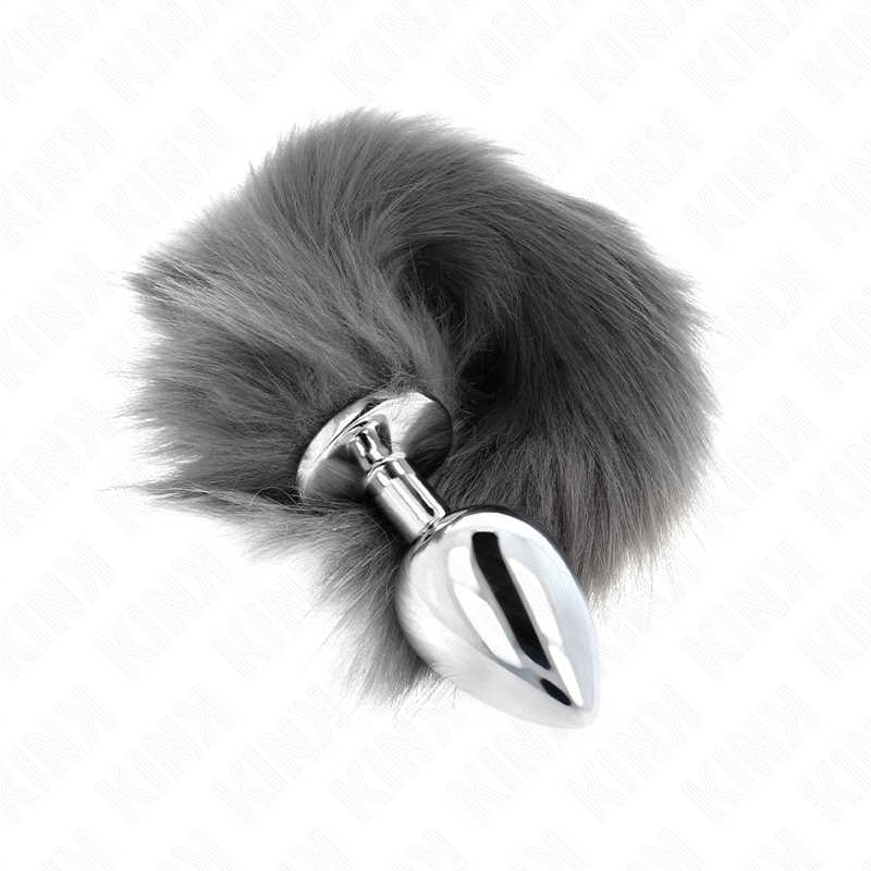 KINK – ANAL PLUG SIZE L 10 X 4 CM WITH SYNTHETIC TAIL 40 CM GREY AND WHITE