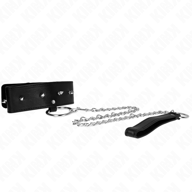 KINK – NECKLACE 65 CM WITH LEASH WITH SILVER STUDS MODEL 2 ADJUSTABLE 36-43 CM X 5 CM