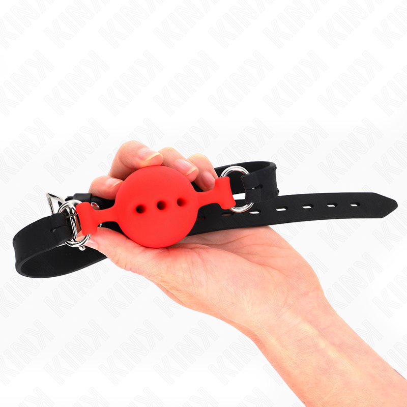 KINK – FULL SILICONE GAG 55 x 2 CM WITH 4.5 CM BALL SIZE M RED ADJUSTABLE 35-51 CM