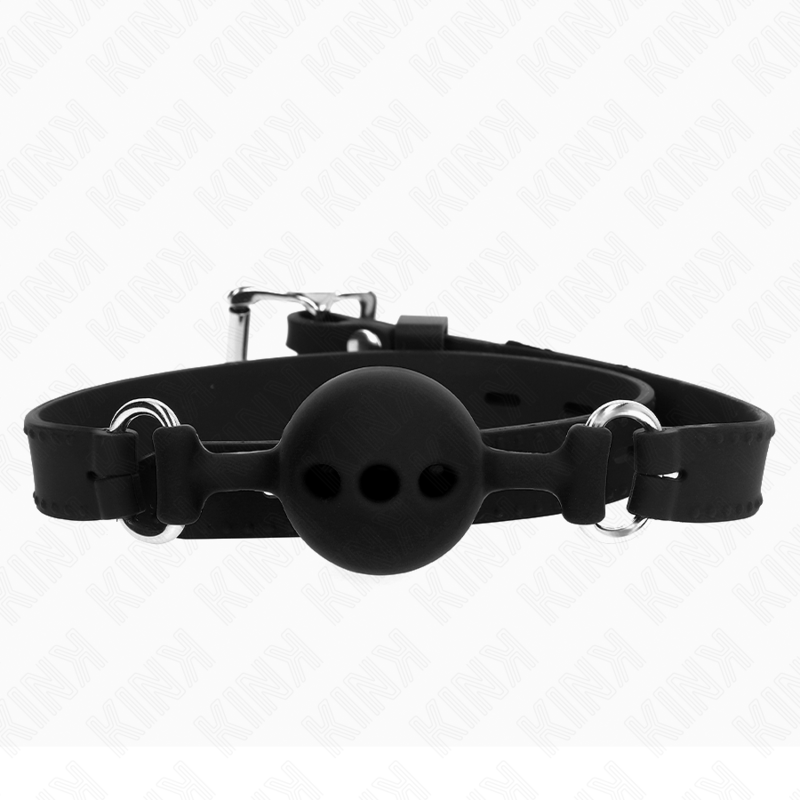 KINK – FULL SILICONE GAG 55 x 2 CM WITH 4 CM BALL SIZE S BLACK ADJUSTABLE 35-51 CM
