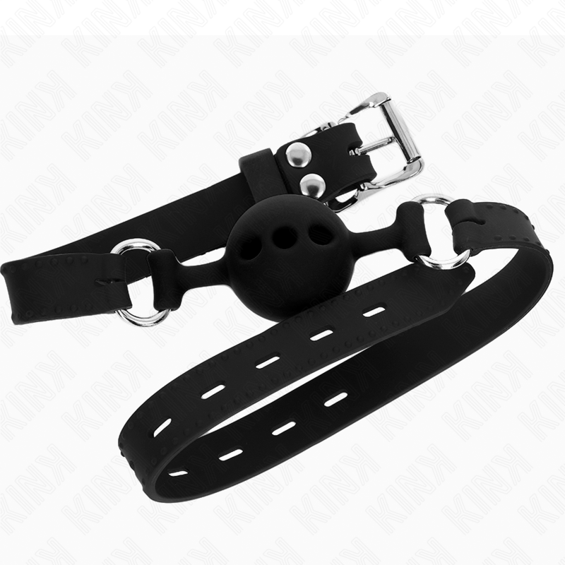 KINK – FULL SILICONE GAG 55 x 2 CM WITH 4 CM BALL SIZE S BLACK ADJUSTABLE 35-51 CM